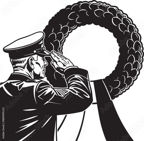 Vintage sailor with telescope and wreath Vector