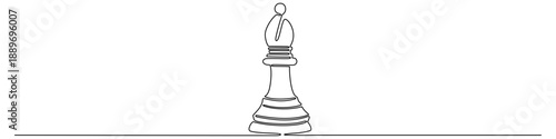 Continuous one line bishop chess drawing vector for strategy and defense themes. Minimalist game piece ideal for religious metaphors and tactical angles.
