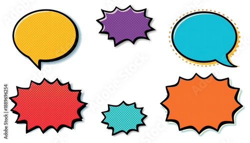 A colorful set of comic book speech bubbles on transparent background