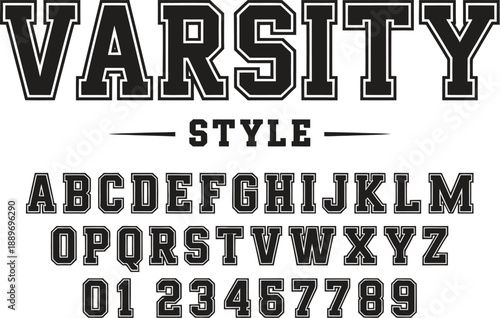 Black and white varsity style alphabet and numbers 1