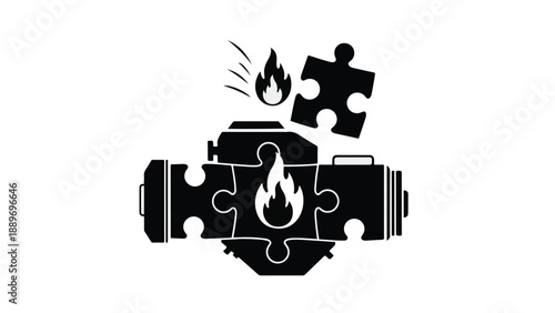 Fiery camera puzzle pieces igniting creative passion and innovation