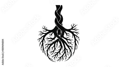 Intertwined roots symbolize connection and growth in a stylized, organic design