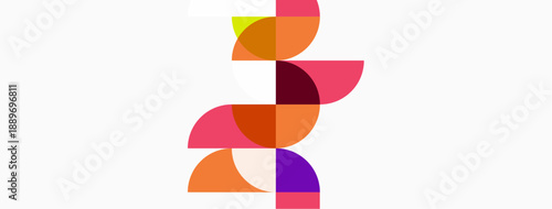 Abstract colorful shapes stacked vertically. Overlapping circles create dynamic composition, warm tones dominate design. Minimalist aesthetic.