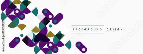 Abstract geometric shapes, purple, teal, olive hues. Minimalist design, clean background, modern aesthetic. Simple composition.