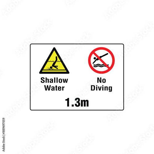 Shallow Water 1.3m No Diving Warning Sign Vector Design
