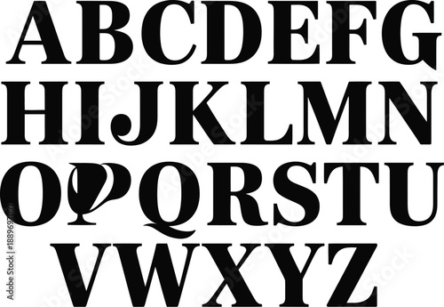Black serif uppercase alphabet letters on white background