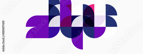 Abstract design features overlapping purple circles, creating dynamic visual texture. White background emphasizes shapes. Modern, minimalist aesthetic.