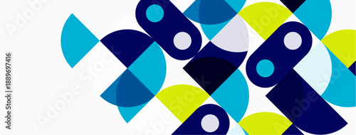 Abstract geometric shapes overlap. Blue, gray, yellow hues create modern design. Minimalist composition, clean lines present visual harmony.