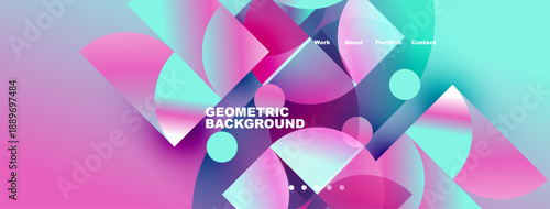 Abstract geometric background. Vivid pinks, blues blend. Modern design elements create dynamic visual experience. Text reads Geometric Background.