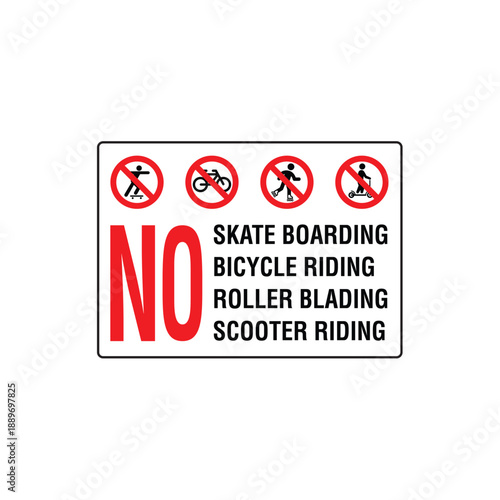 No Skateboarding Bicycle Riding Roller Blading Scooter Riding Sign Vector
