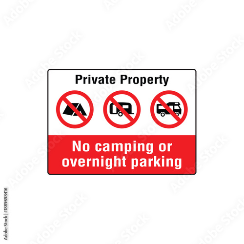 Private Property No Camping Or Overnight Parking Sign Vector
