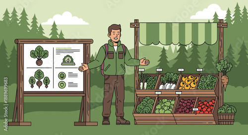 Man selling fresh produce at an outdoor market stand