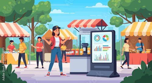 Outdoor Market Scene with Digital Display Board