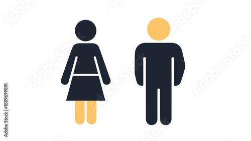 Simple icon of a male and female figure in black and yellow colors for signage and restroom direction designs.