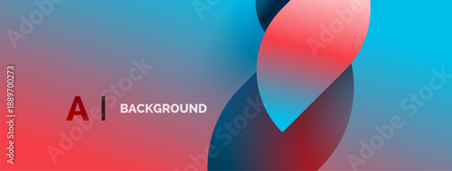 Abstract gradients blend, creating vibrant visual. Overlapping shapes suggest depth, modern design elements present. Text labels highlight artificial intelligence concept.