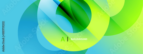 Abstract fluid shapes blend vibrant blues, greens, yellows. Modern design suggests movement, energy, digital art. Smooth gradients create depth.