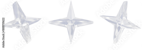 Fotografie 3d crystal glass sparkling star icon in different angles