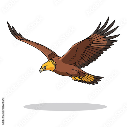 Majestic golden eagle in flight, soaring with wings spread wide, predator bird.
