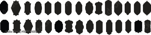 Set of Islamic Window Arch Silhouette Shapes Isolated on White Background. Arabic Lantern Vector Symbols.