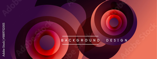 Abstract circles overlap, creating vibrant gradients. Purple, red, orange hues dominate design. Modern aesthetic.