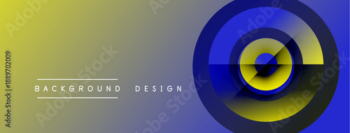 Abstract design features gradient yellow, blue circles. Text reads background design. Minimalist composition, modern aesthetic.