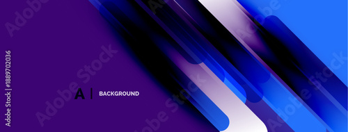 Abstract gradients, flowing lines create dynamic visual effect. Blue, purple hues dominate composition. Modern design element.