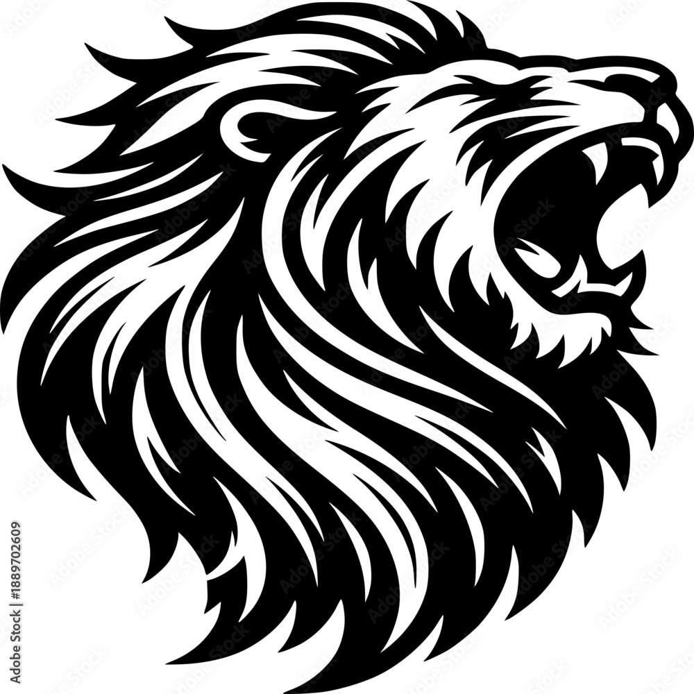 custom made wallpaper toronto digitalMajestic Roar of a Lion: A striking black and white depiction of a lion's head, caught mid-roar, emanating power and authority. A symbol of strength and dominance.