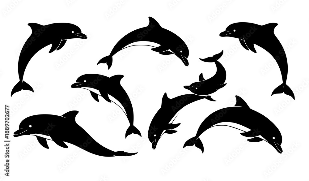 Obraz premium Stylish dolphin silhouette vector illustrations for marine life design