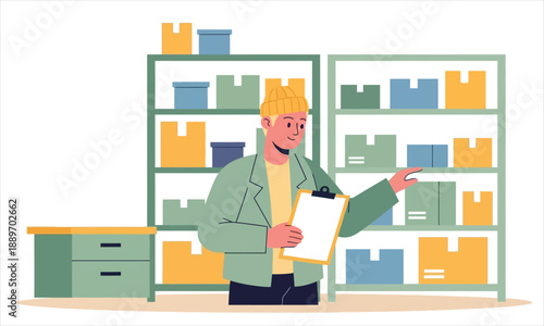 Warehouse Inventory Management Flat Illustration