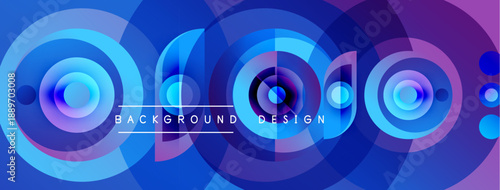 Abstract circles create vibrant background. Blue, purple hues dominate design, offering modern aesthetic. Minimalist text present.