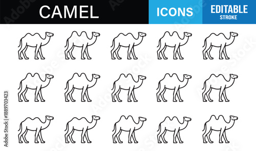 Camel animal symbol pack with editable stroke vectors
