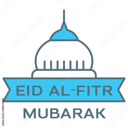 Eid Al-Fitr Mubarak Mosque Dome with Banner Islamic Vector Icon
