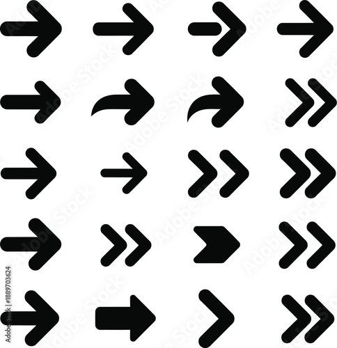 Collection of black arrow icons pointing right