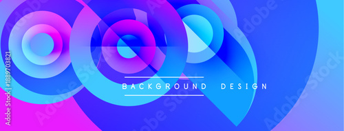 Abstract vibrant circles overlap, creating dynamic blue, pink gradients. Text reads background design centered within composition.