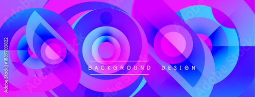 Abstract vibrant circles overlap, creating dynamic magenta, blue gradients. Text reads background design centered within composition.