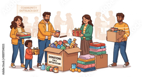 Volunteers sorting and packing donations for charity.