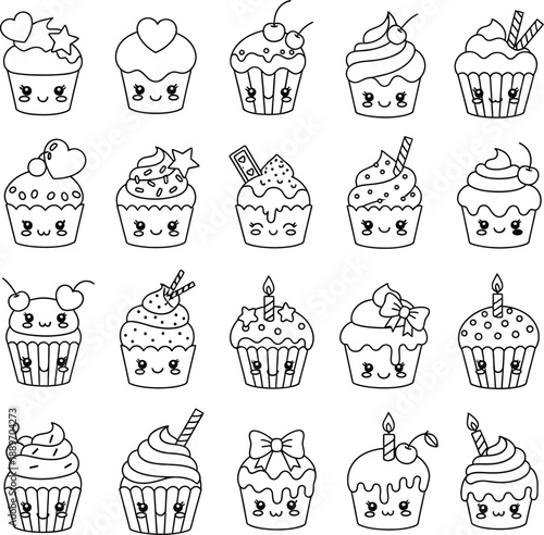 A collection of 20 unique cupcake illustrations