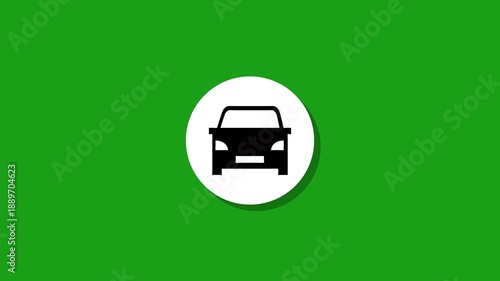 A car icon animated on a green screen, representing transport, travel, and vehicle concepts