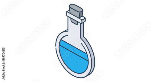 Isometric Laboratory Flask with Blue Liquid Icon on Isolated White Background