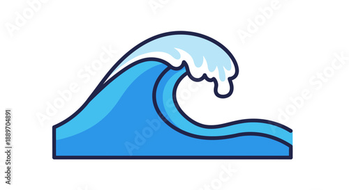 Blue Ocean Wave Icon Illustration on Isolated White Background