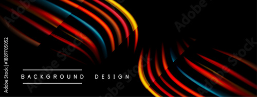 Abstract dynamic lines create vibrant, colorful shapes against black background. Modern design element for projects.