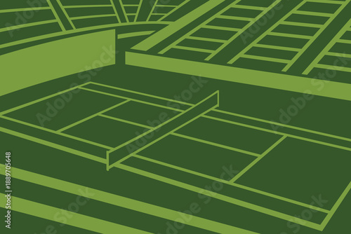 Tennis Ball Field Arena Sport Stadium Stylized Silhouette Green Illustration Vector 