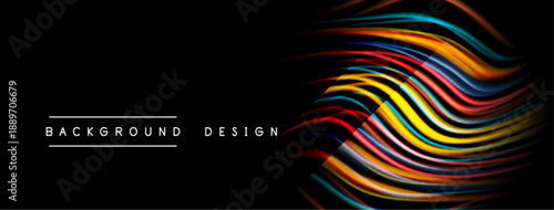 Vibrant colorful lines form abstract wave pattern against black backdrop. Modern design element for digital projects.