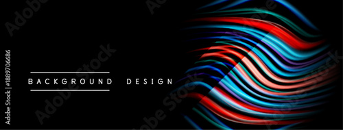 Abstract vibrant lines form wave pattern. Dark background highlights colorful design elements. Modern aesthetic, sleek presentation.