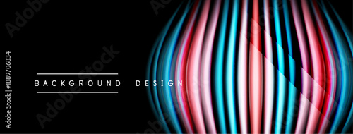 Abstract design features vibrant lines, curves. Dark background emphasizes colorful light effects, creating modern visual impact.