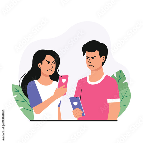 Texting Behind Back Vector Flat Illustration EPS 10 File