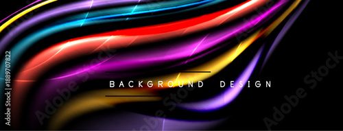 Abstract vibrant waves, flowing lines. Bright colors blend, creating dynamic background design. Black space surrounds colorful elements.