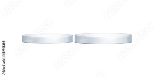 Empty white round podium with modern pedestal and platform cylinder for minimalist product display branding presentation 3d mockup