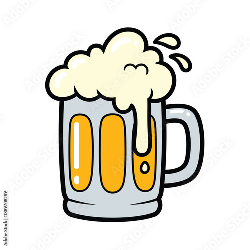A cartoon illustration of a beer mug with foam overflowing