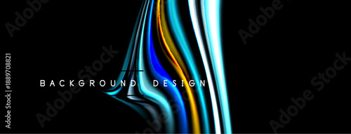 Abstract lines create dynamic visual effect. Bright colors contrast dark background, forming modern design element.